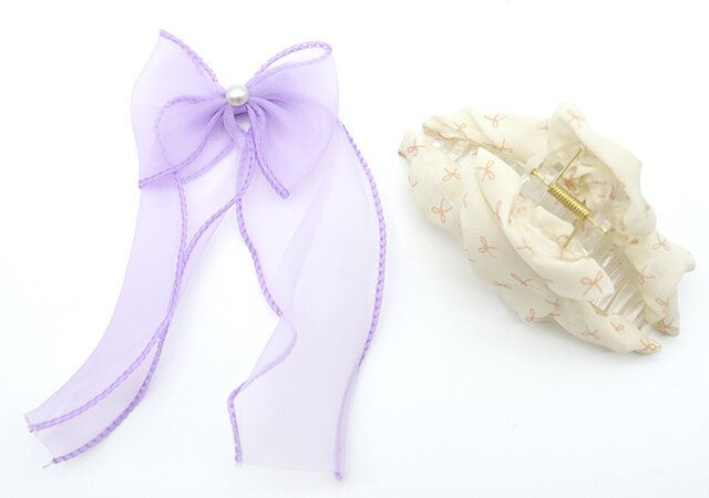 ダイソー ヘアクリップ（シフォン、ロングリボン） リボン柄バンスクリップ（オーガンジー）