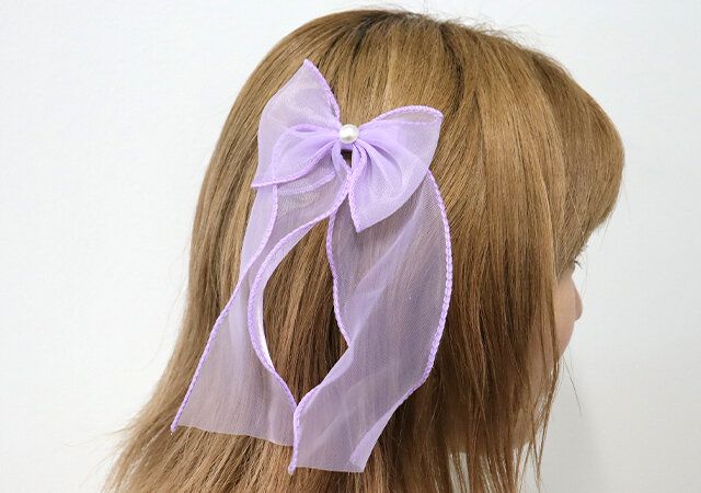 ダイソー ヘアクリップ（シフォン、ロングリボン） クリップ 使用例