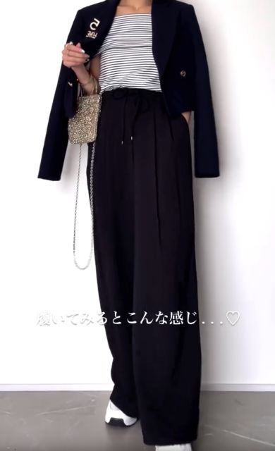 ドレープワイドパンツを着たコーデ