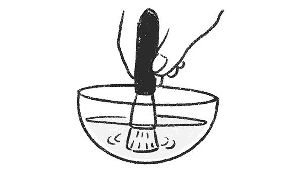 イラスト 1.ぬるま湯でふり洗い