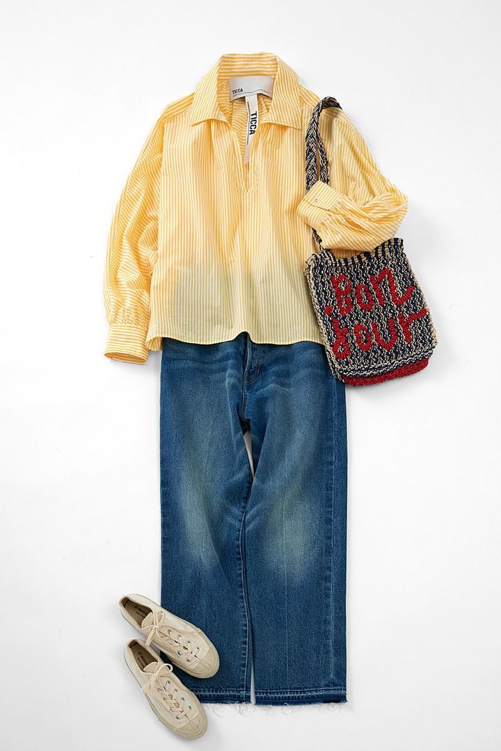 ボーイズデニムはカジュアル度を抑えるストライプシャツが◎