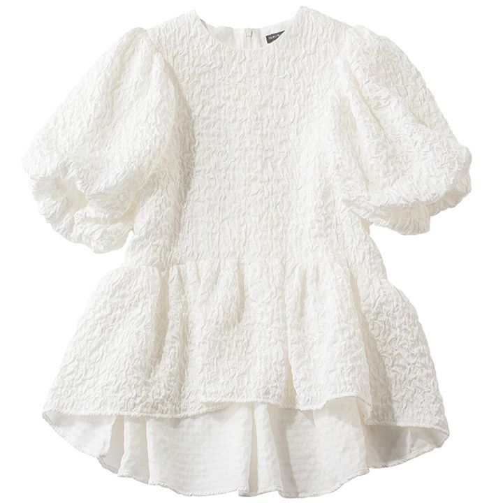 ツルバイマリコオイカワのジャガード素材の半袖白ブラウス