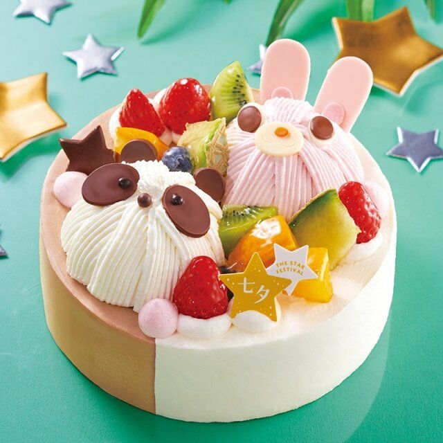 シャトレーゼ 七夕 2つの味が楽しめる ハッピーどうぶつデコレーション17cm