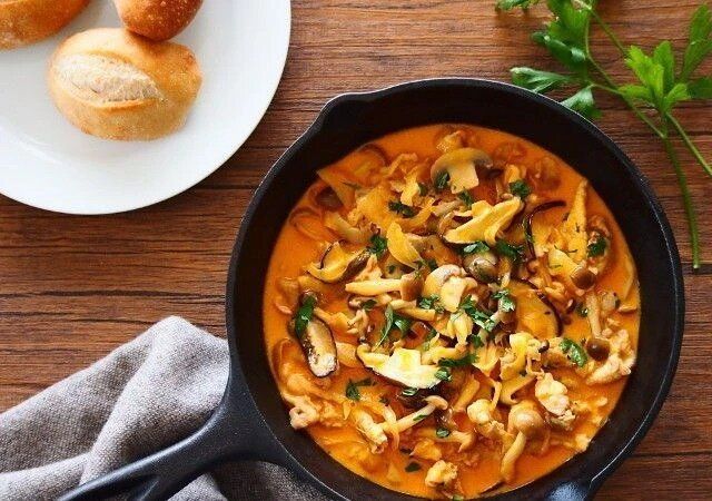 野菜ジュースで作るお手軽ポークストロガノフ