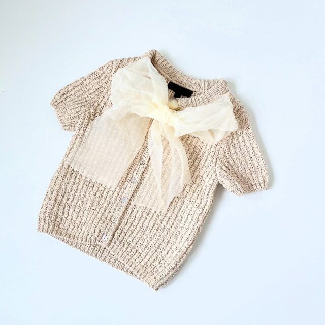 ニットオーガンザリボントップス