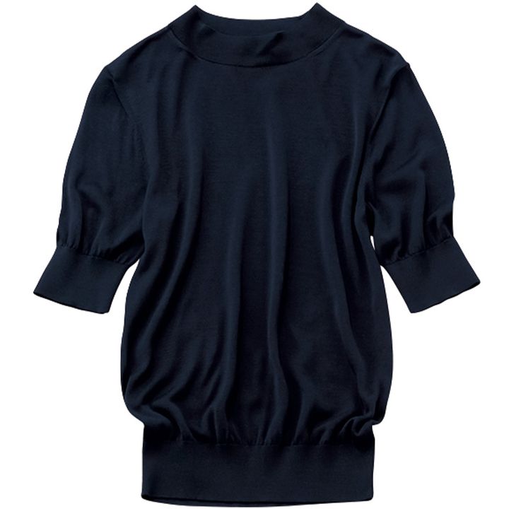 スローンのモックネックの五分袖ニット