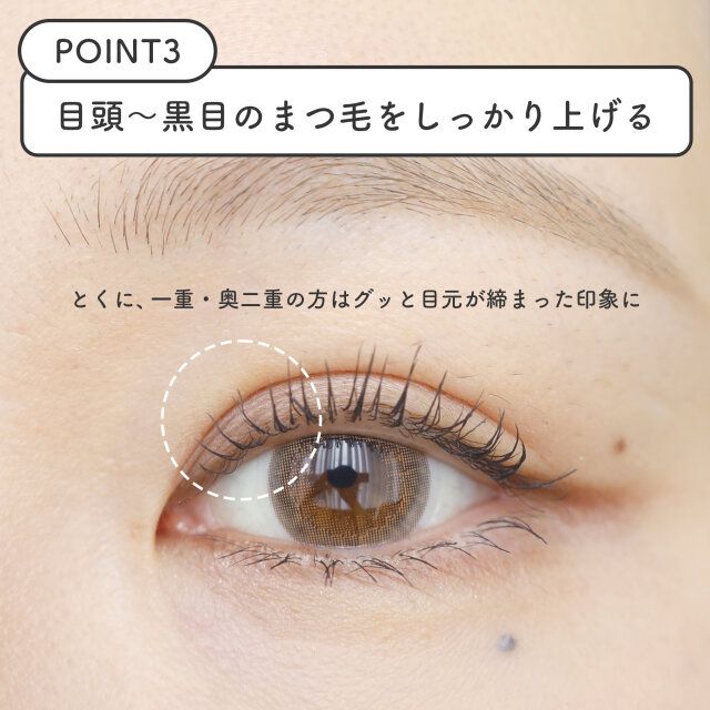 【POINT3】目頭から黒目のまつ毛をしっかりと上げる