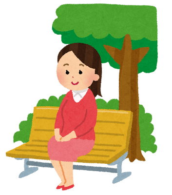 公園のベンチに座っている女性のイラスト