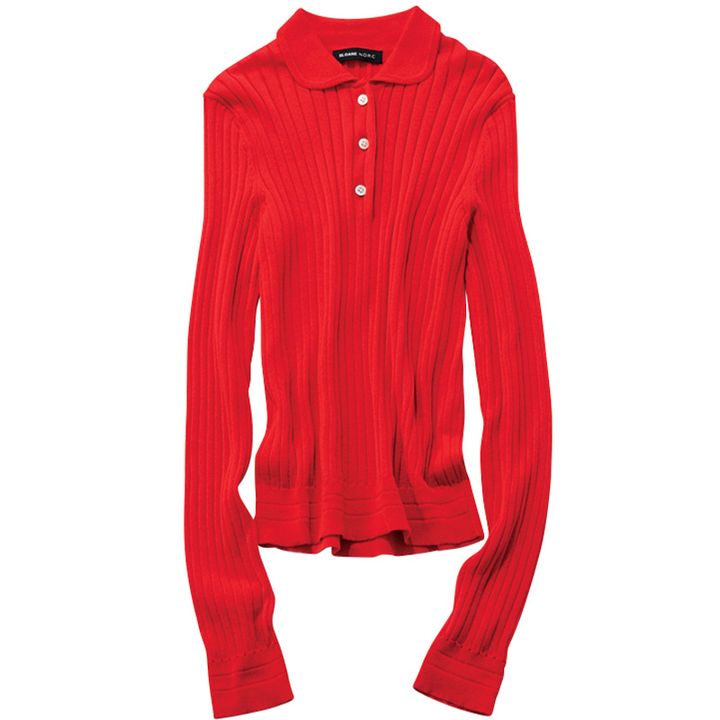 スローンとノークのコラボの長袖の赤ポロニット