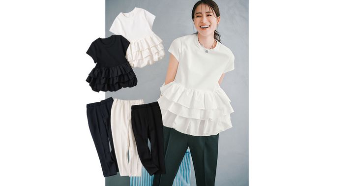 フリル付きTシャツ, 美脚パンツ