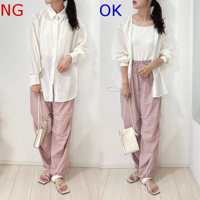 ピンクパラシュートパンツNGOKコーデ