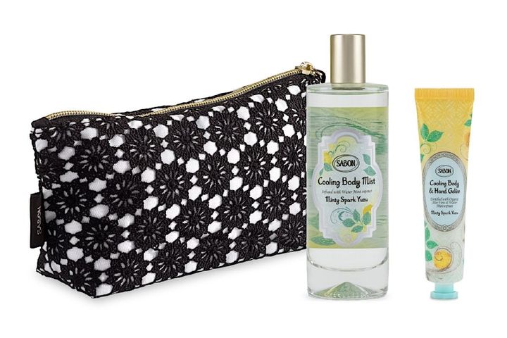 リフレッシュボディケアキット ミンティスパーク・ユズ ￥6,050（6月12日より限定発売）／サボン ※セット内容／ボディミスト 100ml、ボディ＆ハンドジュレ 30ｍl、ポーチ