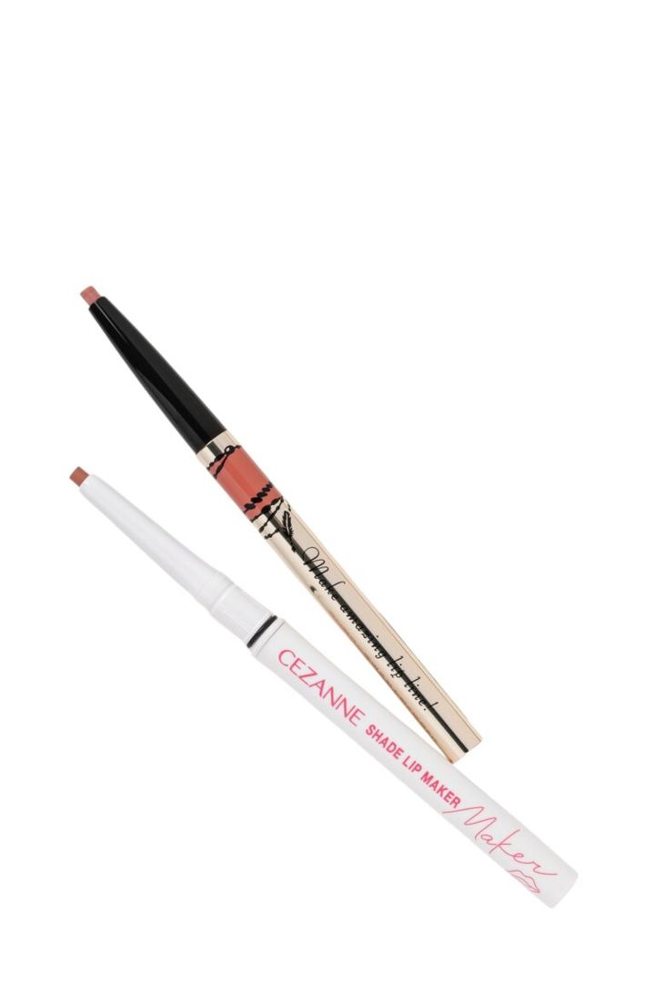 インテグレート リップフォルミングライナー PK750 ¥880（編集部調べ ／資生堂）、セザンヌ 影色リップメイカー 02 ¥660／セザンヌ化粧品