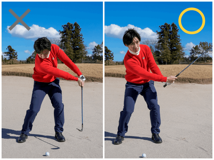 バンカーからのアプローチ、失敗してない？コツはヒザの高さにあり