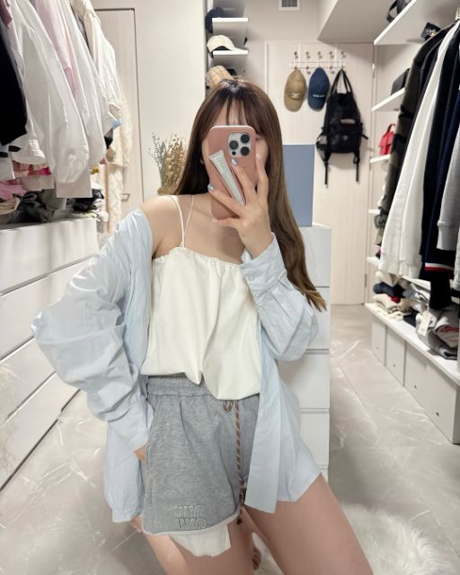 バブルヘムキャミトップスを着たコーデ