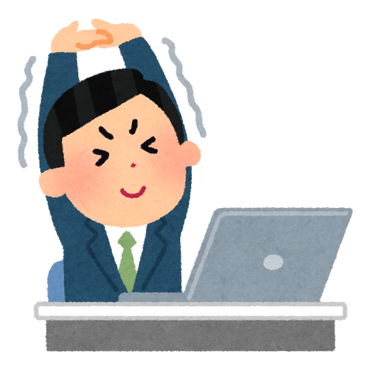 仕事中に伸びをする会社員のイラスト（男性） | かわいいフリー素材集 ...