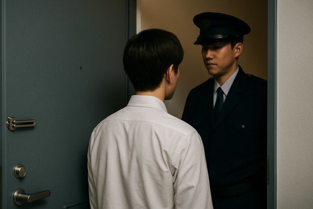 警察官と話す男性