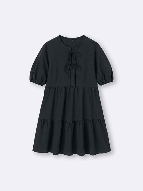 GU コットンティアードミニワンピース（5分袖） BLACK 