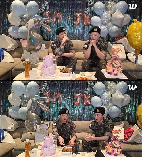 ライブ配信を行うJUNG KOOK（左）とJIMIN