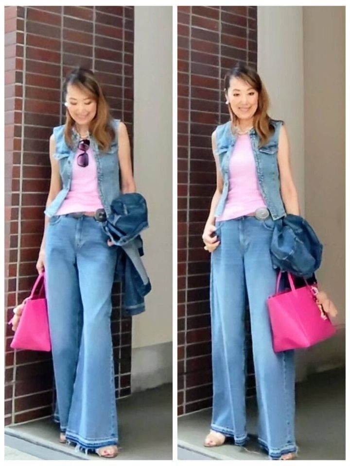 デニムジレ／H&M、タンクトップ／COS、ベルト／SHEIN、バッグ／KOTTY