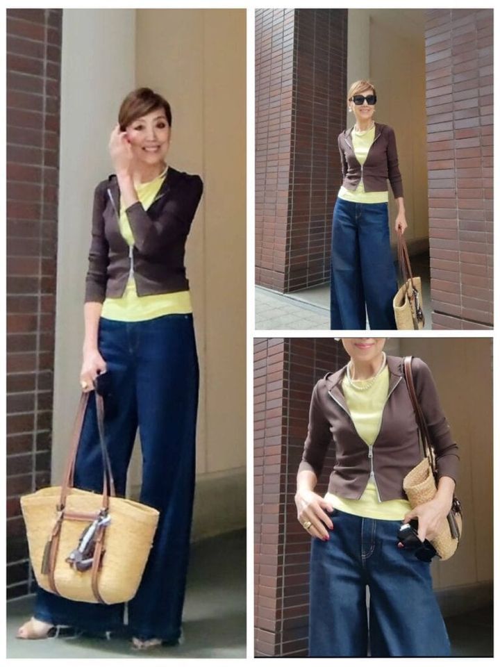 タンクトップ／GAP、フーデッドリブトップ／H&M、カゴバッグ／ZARA