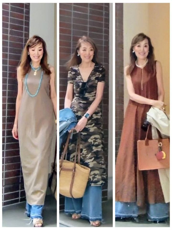 ワンピース＋デニムの着こなし