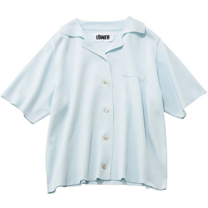 LOWERのライトブルーの開衿ポロニット