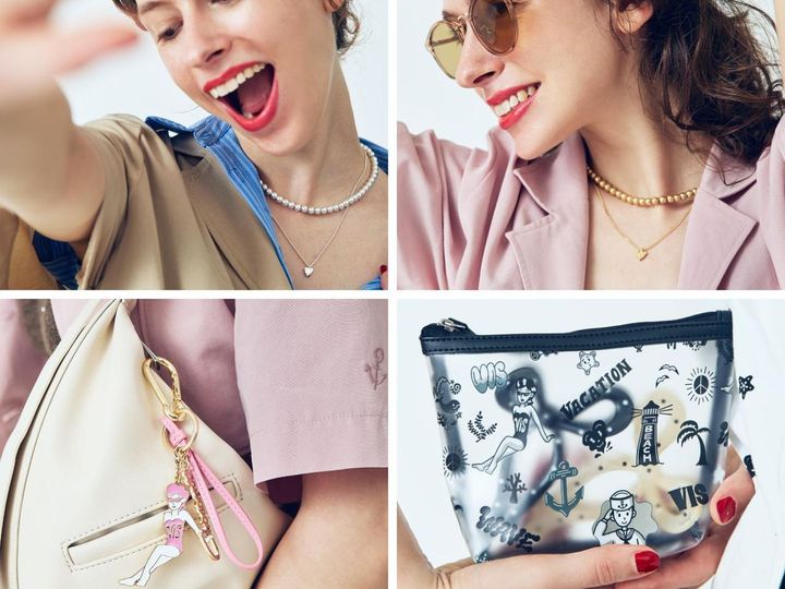 画像: 上段「LAYERED NECKLACE」各￥2,959、下段左「MULTI CHARM」￥3,289、下段右「CLEAR POUCH」￥2,497 出典：Chocomoo COLLECTION BY JUN