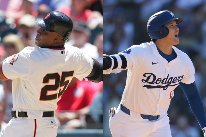 バリー・ボンズ（左）と大谷翔平（C）Getty Images