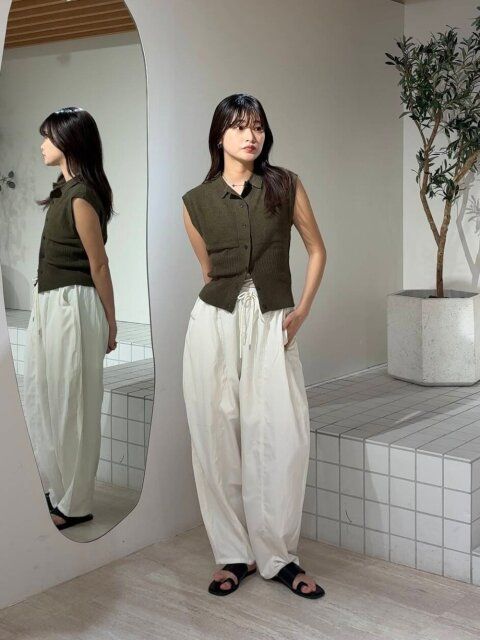 白ワイドパンツコーデ5