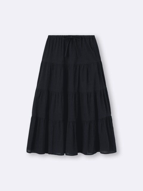 2025gu夏レディース黒ティアードマキシスカート