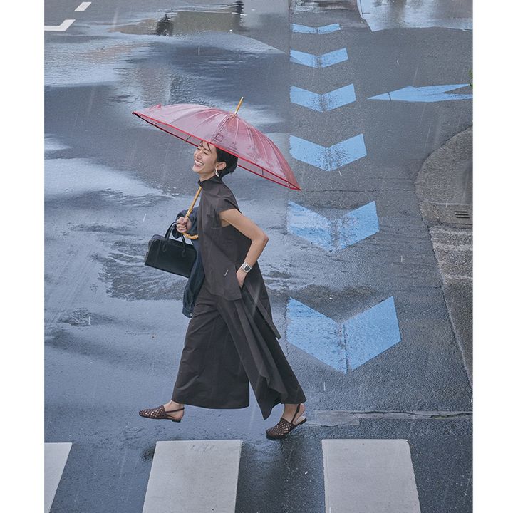 撥水セットアップはきちんと感装備の立体フォルムでキレイ見え