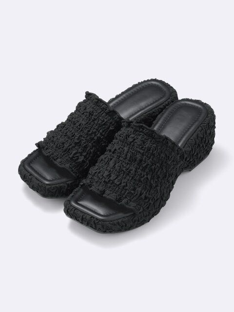 2025guレディース黒シャーリングプラットフォームミュール