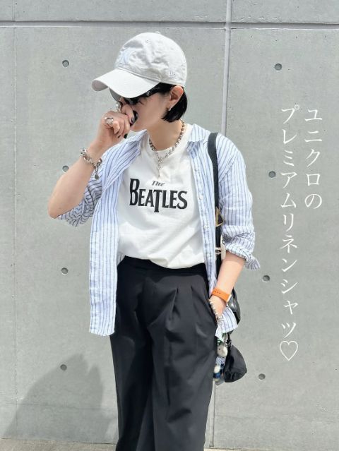 プレミアムリネンシャツとパンツのコーデ