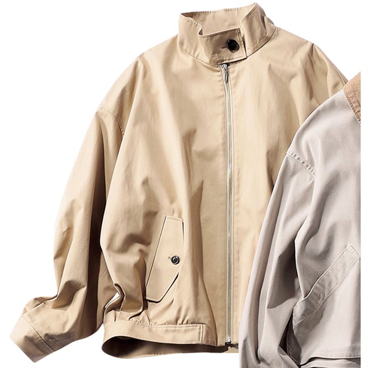 HER.のベージュのスタンドカラーのワークジャケット