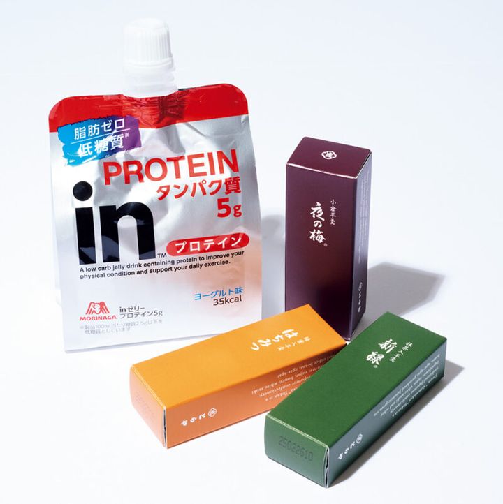 小形羊羹各￥324／とらや、ｉｎゼリー プロテイン5ｇ￥226（編集部調べ）／森永製菓