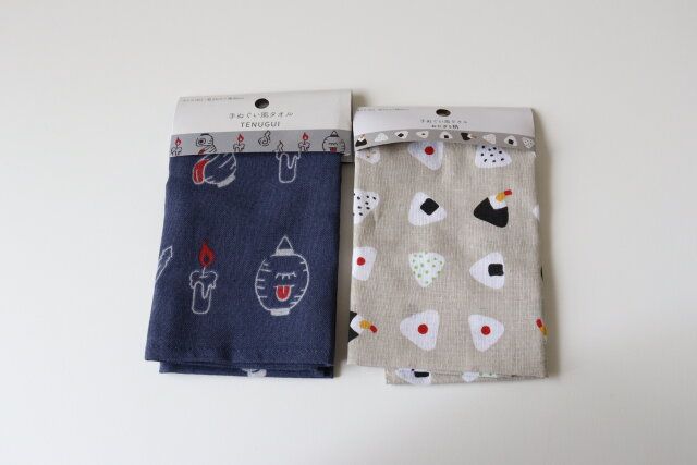 セリア 手ぬぐい風タオル おばけ柄 手ぬぐい風タオル おにぎり柄 パッケージ