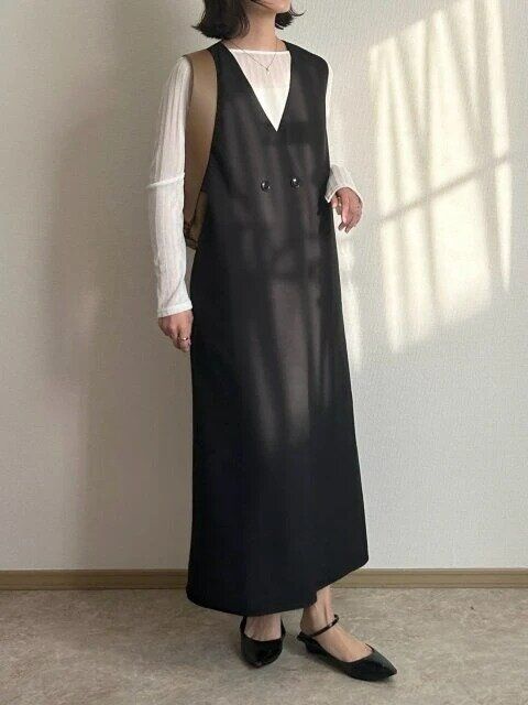 シアープルオーバー×ジレワンピコーデ