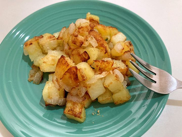 完成したキューブポテトのガレット