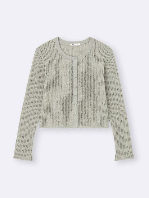 2025gu夏女性ブークレ透かし編みカーディガン
