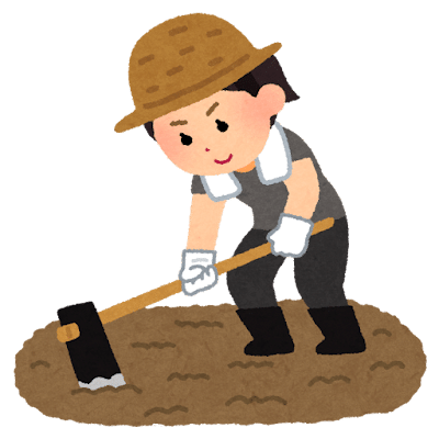 畑・田んぼを耕す人のイラスト（女性）