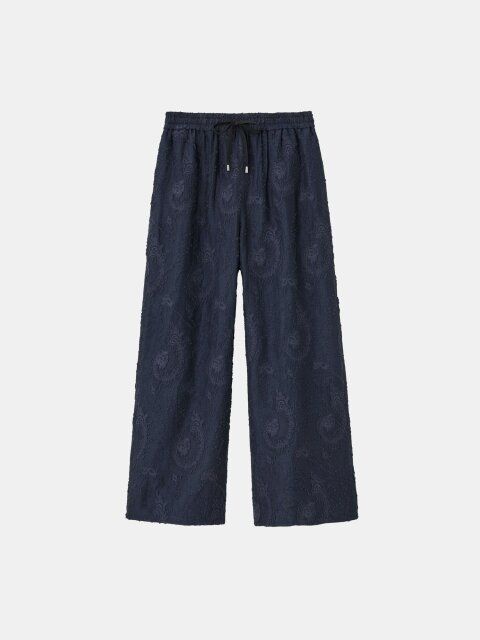 2025夏PLSTレディースジャカードドローストリングイージーワイドパンツ