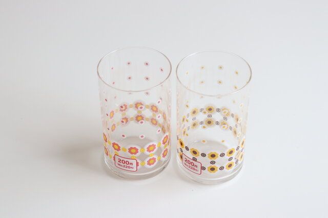 懐かしのソーダグラス（花、オレンジ・ピンク、約420mL） デザイン