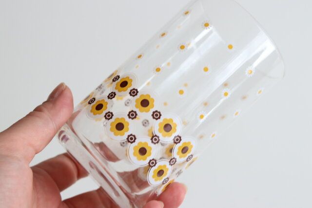 懐かしのソーダグラス（花、オレンジ・ピンク、約420mL） 食器