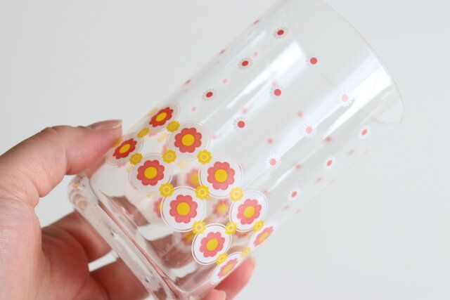 懐かしのソーダグラス（花、オレンジ・ピンク、約420mL） 模様