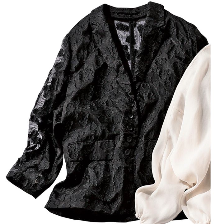 メゾンスペシャルの花柄ジャガードのシアージャケット