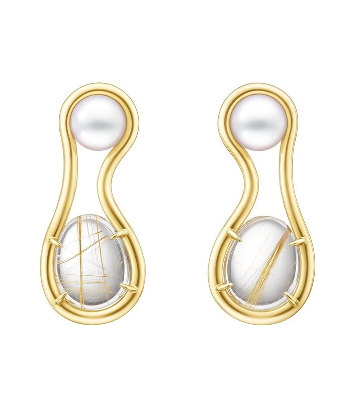 「フルイド」イヤリング（YG×あこや真珠×ルチルクォーツ）￥1,012,000