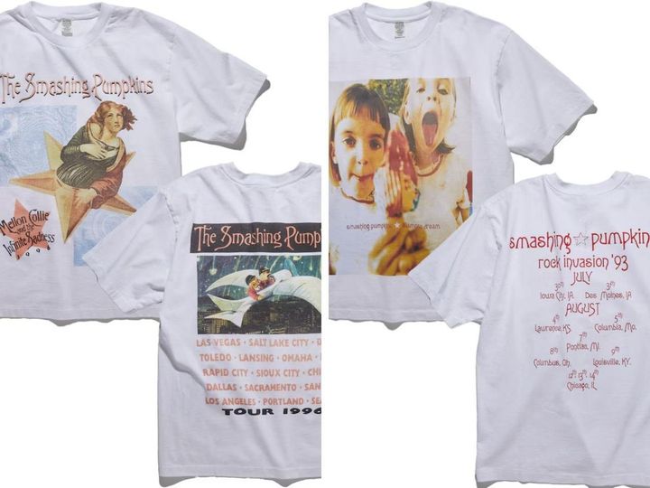 画像: 左「SMASHING PUMPKINS MC TOUR 96 TEE」、右「SMASHING PUMPKINS RI TOUR 93 クルーネックバンドTシャツ」各￥14,850 出典：フリークス ストア