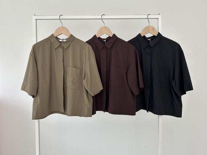 画像: 【ユニクロ】ナイロンボクシーショートシャツ/5分袖 各¥2,990 www.uniqlo.com