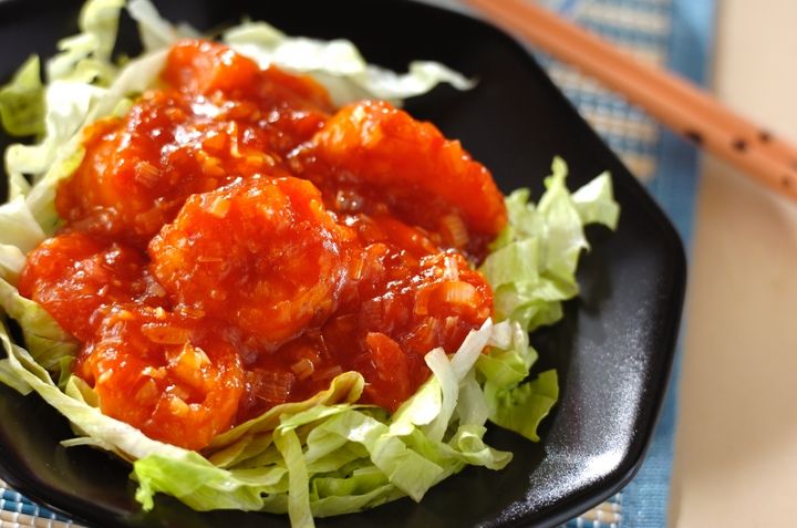 トマト入りエビのチリソース炒め